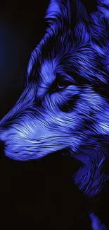 Vivid blue artistic wolf design on a dark background.