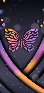 Stylized butterfly with vibrant colors on dark background wallpaper.