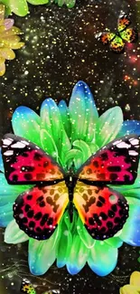 Vivid butterfly on a colorful floral background mobile wallpaper.