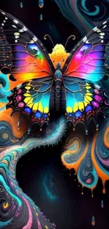 Colorful butterfly on a swirling abstract background, perfect for mobile wallpaper.