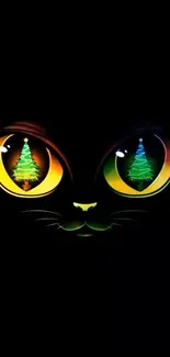 Vivid cat eyes with neon colors on a black background wallpaper.