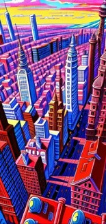 Vibrant cityscape illustration with colorful buildings and a dynamic skyline.