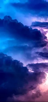 Vivid clouds in blue and purple sky wallpaper.