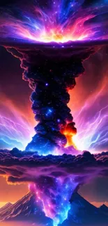 Colorful cosmic explosion mobile wallpaper with vivid purple hues.