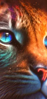 Vivid cosmic leopard with colorful gaze in digital art form.