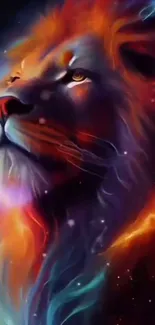 Vivid cosmic lion artwork with vibrant colors.