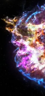 Vivid cosmic explosion with purple hues and colorful nebula patterns.