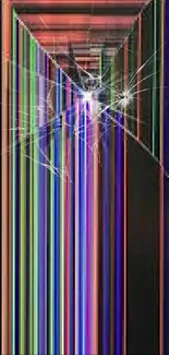 Colorful vertical stripes on a cracked screen background.