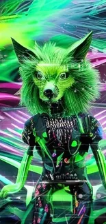 Futuristic fox with neon colors in a cyberpunk art style.