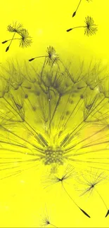 Vivid yellow dandelion with floating seeds, perfect for a lively phone wallpaper.