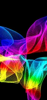 Vibrant abstract digital art wallpaper with colorful patterns on black background.