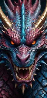 Vibrant blue and red dragon mobile wallpaper with intricate scales.