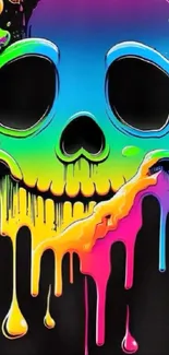 Vivid dripping skull wallpaper in psychedelic colors.