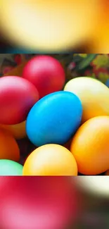 Colorful Easter eggs in a vibrant, festive arrangement, ideal for spring.