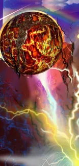 Vivid cosmic sphere with electric energy and lightning.