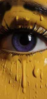 Purple eye with yellow drips mobile wallpaper.