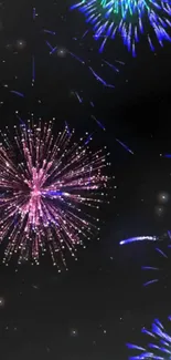 Colorful fireworks burst against a dark sky background.