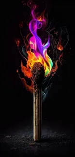 Colorful flaming match on dark background wallpaper