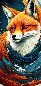 Digital art of a vibrant fox in swirling colors, perfect for mobile wallpaper.