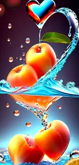 Vibrant fruit splash with water on mobile wallpaper.