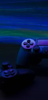 Glowing gaming controllers with a blue abstract background.