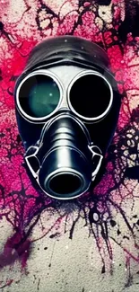 Vivid gas mask on pink splash abstract background.