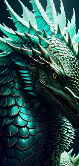 Realistic green dragon with detailed scales and intense eyes.