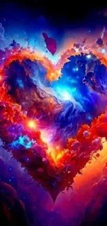 Heart-shaped nebula with vivid blue, red, and orange colors, perfect for mobile wallpaper.