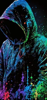 Colorful abstract art of a hooded figure on this vivid mobile wallpaper.