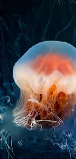 Vivid jellyfish in deep ocean mobile wallpaper