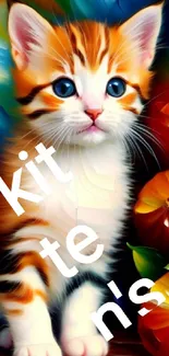 Vibrant digital art of a kitten with a colorful background.