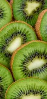 Juicy kiwi slices arranged in a vibrant pattern with green hues.