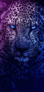 Vivid leopard with glowing blue eyes in dark blue tones.