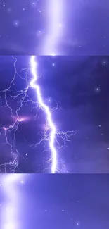 Vivid lightning bolt against a purple sky mobile wallpaper.