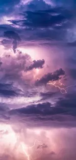 Vivid lightning storm against a purple sky.