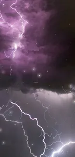 Mobile wallpaper featuring vivid purple lightning and dramatic dark clouds.