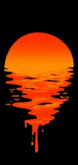 Melting sunset with vibrant orange reflection on black background.