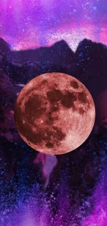 Vibrant moon against a purple cosmic background, ideal for mobile wallpaper.