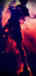 Vivid red and blue nebula wallpaper for mobile.