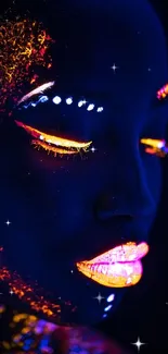 Neon artistic portrait with vibrant glow on a dark background.