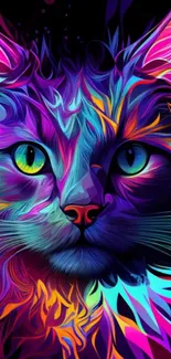 Colorful neon cat art wallpaper with vivid, abstract design.