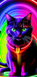 Neon cat artwork with vibrant colors and glowing lights.