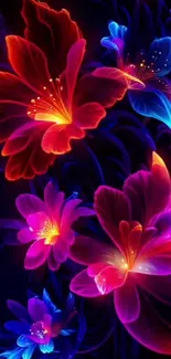 Neon floral wallpaper with vibrant colors and abstract design.