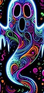 Vibrant neon ghost with psychedelic colors