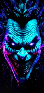 Neon Joker with electric blue glow, perfect for mobile wallpaper.