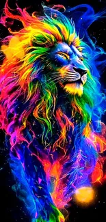 Colorful neon lion artwork with vibrant mane.