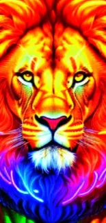 Vivid neon lion wallpaper with colorful hues and intricate design.