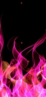 Neon pink flames mobile wallpaper against black background.