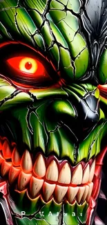 Vivid neon skull artwork with bright colors and intense expression.