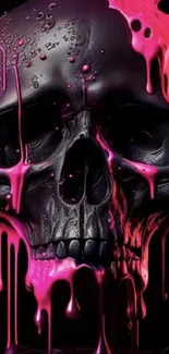 Neon skull with vivid pink paint on a dark background.